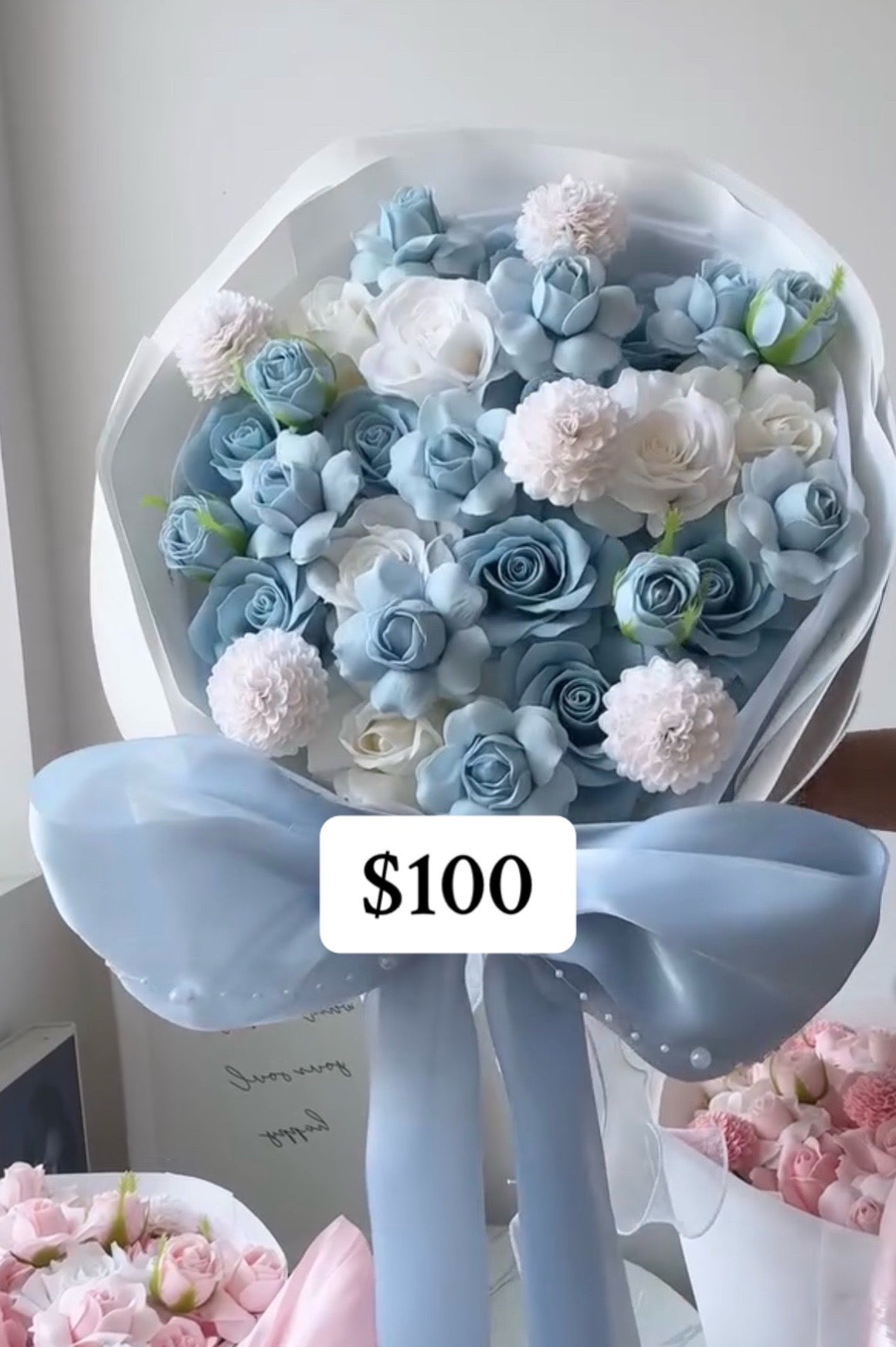Blue Satin Rose Garden Bouquet – design reference photo