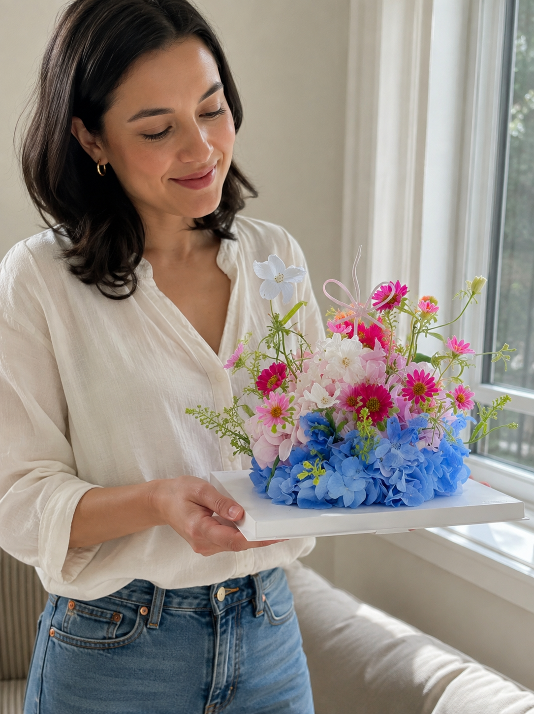 Blue Meadow Flower Cake, ugc angled; AI design illustration