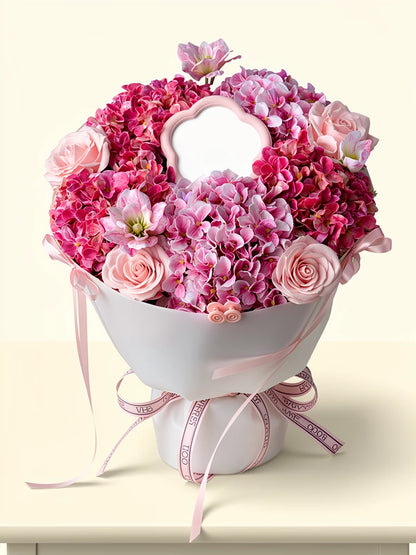 Blush Halo Hydrangea Rose Bouquet, Medium, front view; AI design illustration