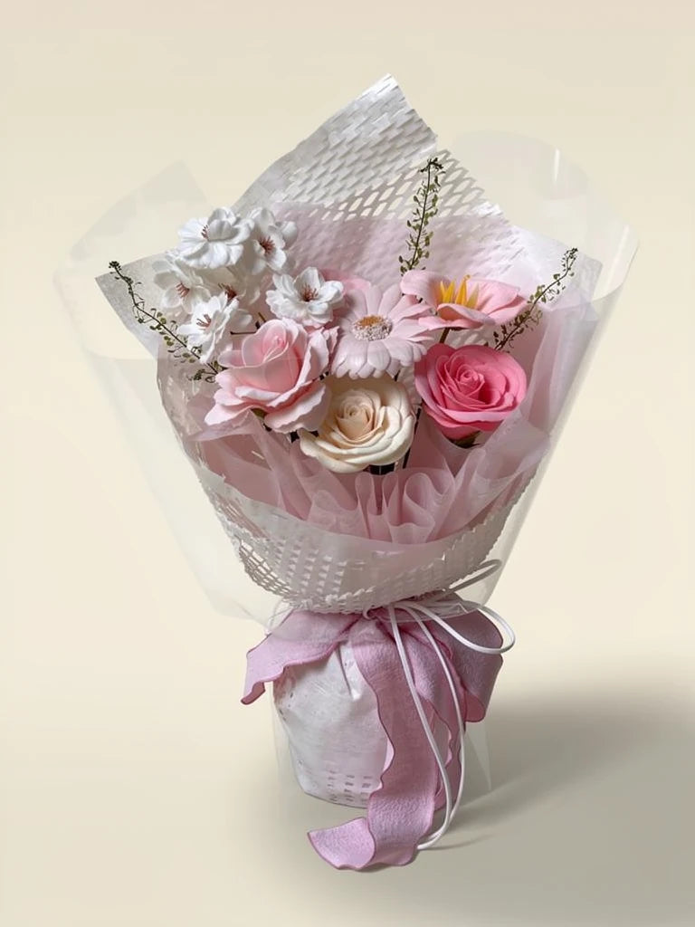 Front view of Blush Meadow Small Flower Bouquet; AI design illustration