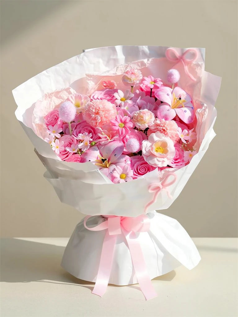 Blushing Meadow Grand Bouquet, Medium, front view; AI design illustration