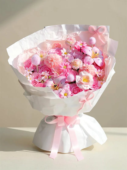 Blushing Meadow Grand Bouquet, Medium, front view; AI design illustration