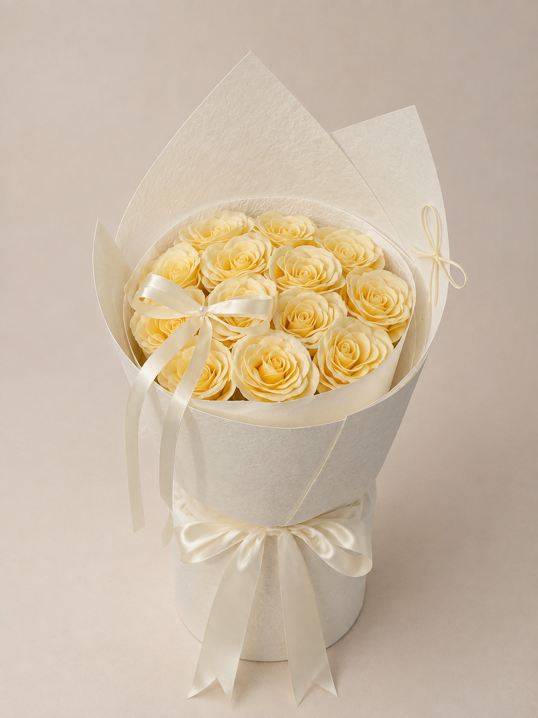 Butter Yellow Rose Bouquet, front view; AI design illustration