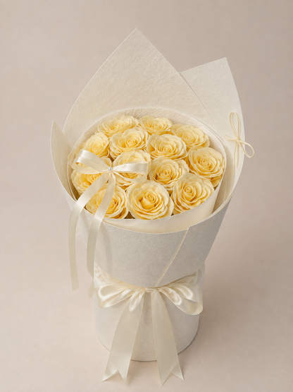 Butter Yellow Rose Bouquet, front view; AI design illustration