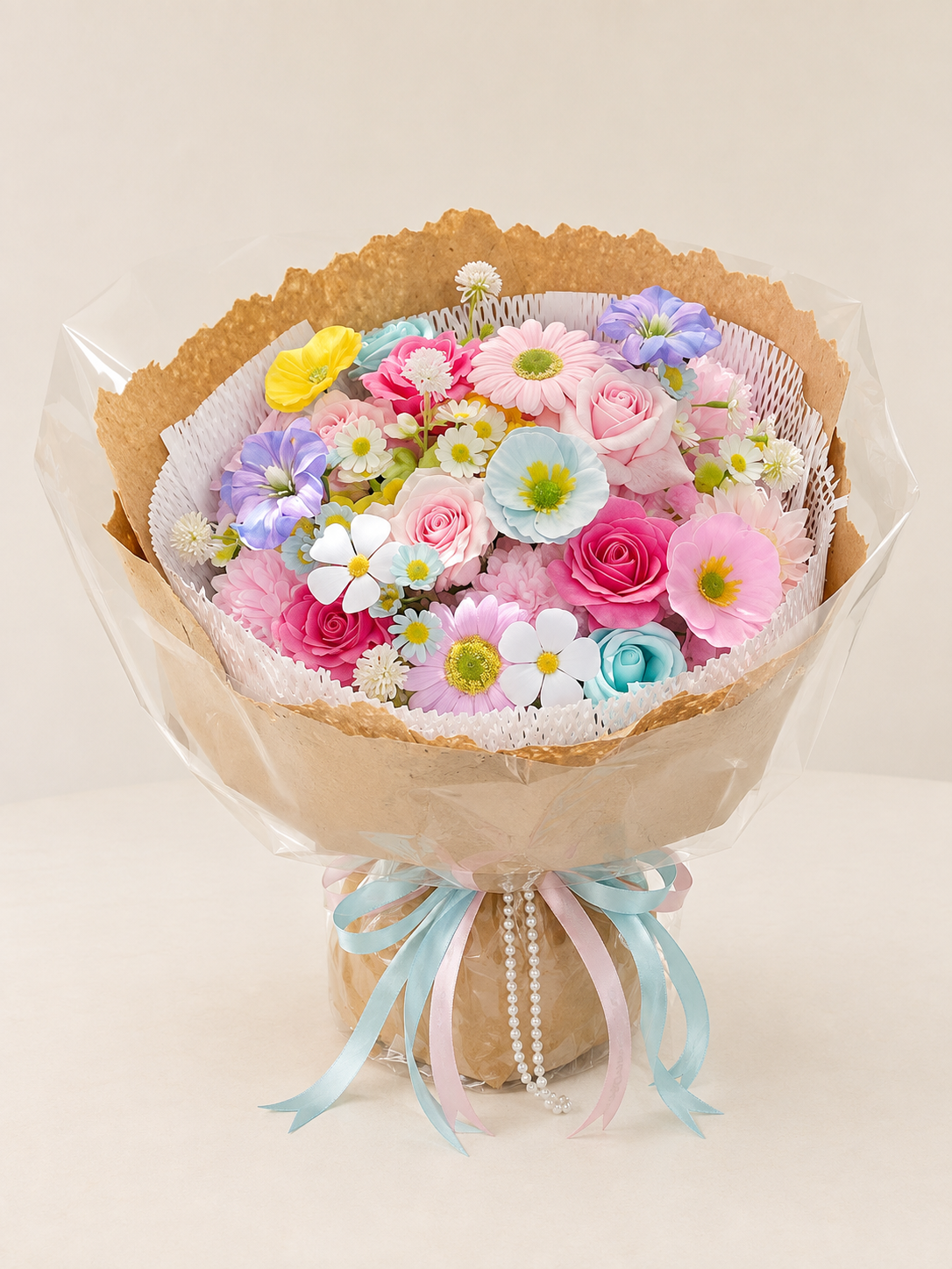 Country Meadow Color Bouquet, front view; AI design illustration