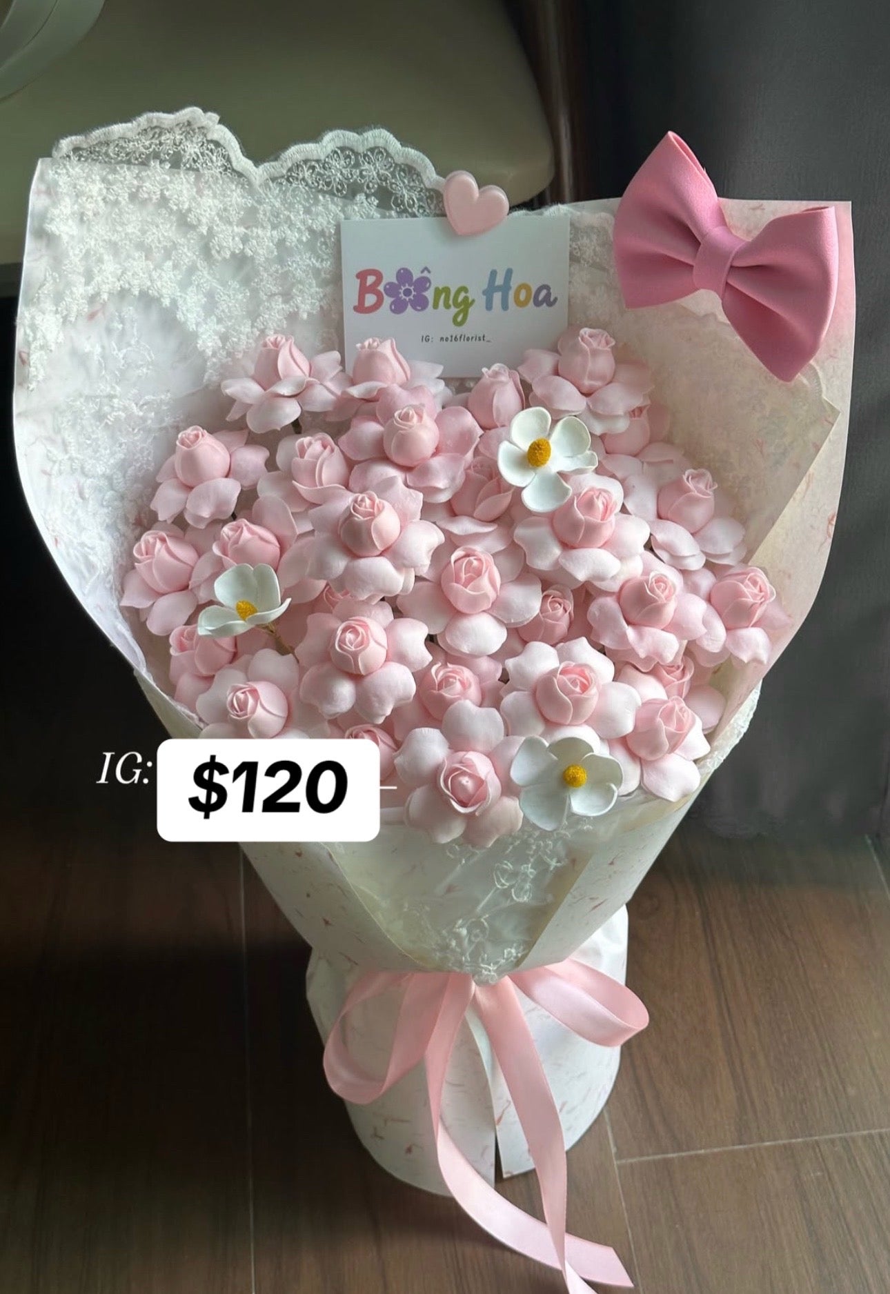 Birthday Pink Blossom Bow Bouquet – design reference photo