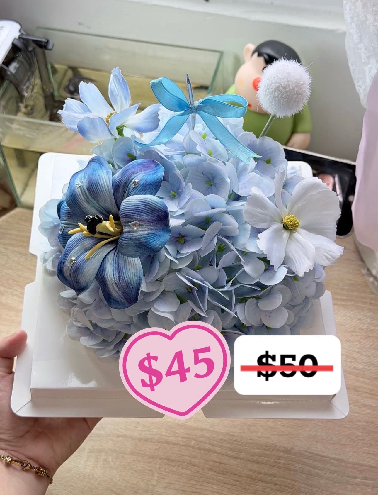 Blue Lily Hydrangea Flower Cake – design reference photo