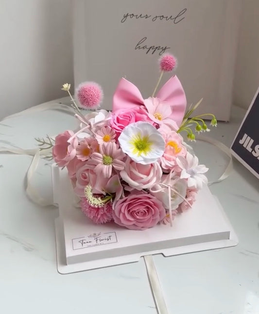 Blush Bow Rose Flower Cake – design reference photo