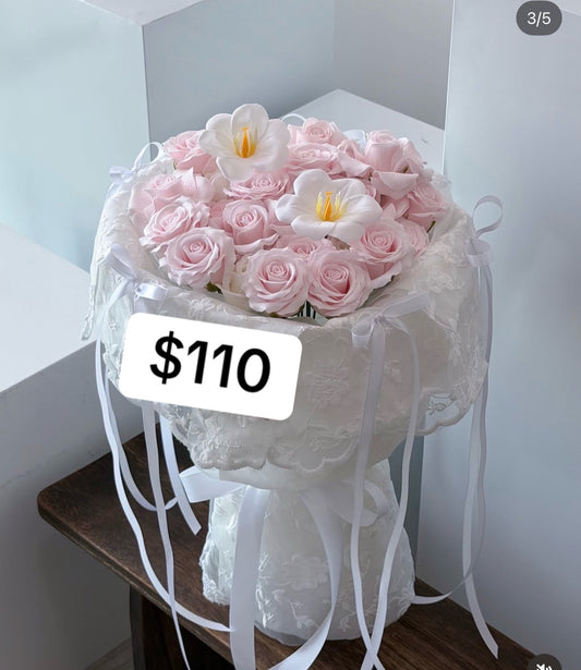 Blush Ivory Frangipani Rose Bouquet – design reference photo