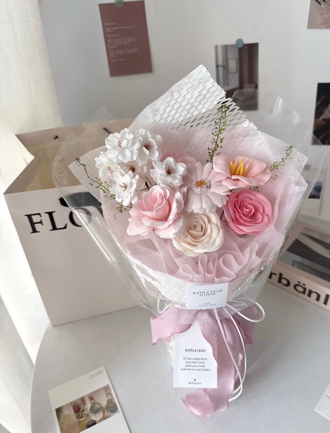 Design reference: blush pink and ivory mini artificial flower bouquet