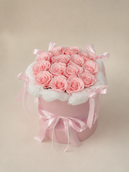 Blush Rose Ribbon Flower Gift Box – Blush Pink Box – AI-assisted front view