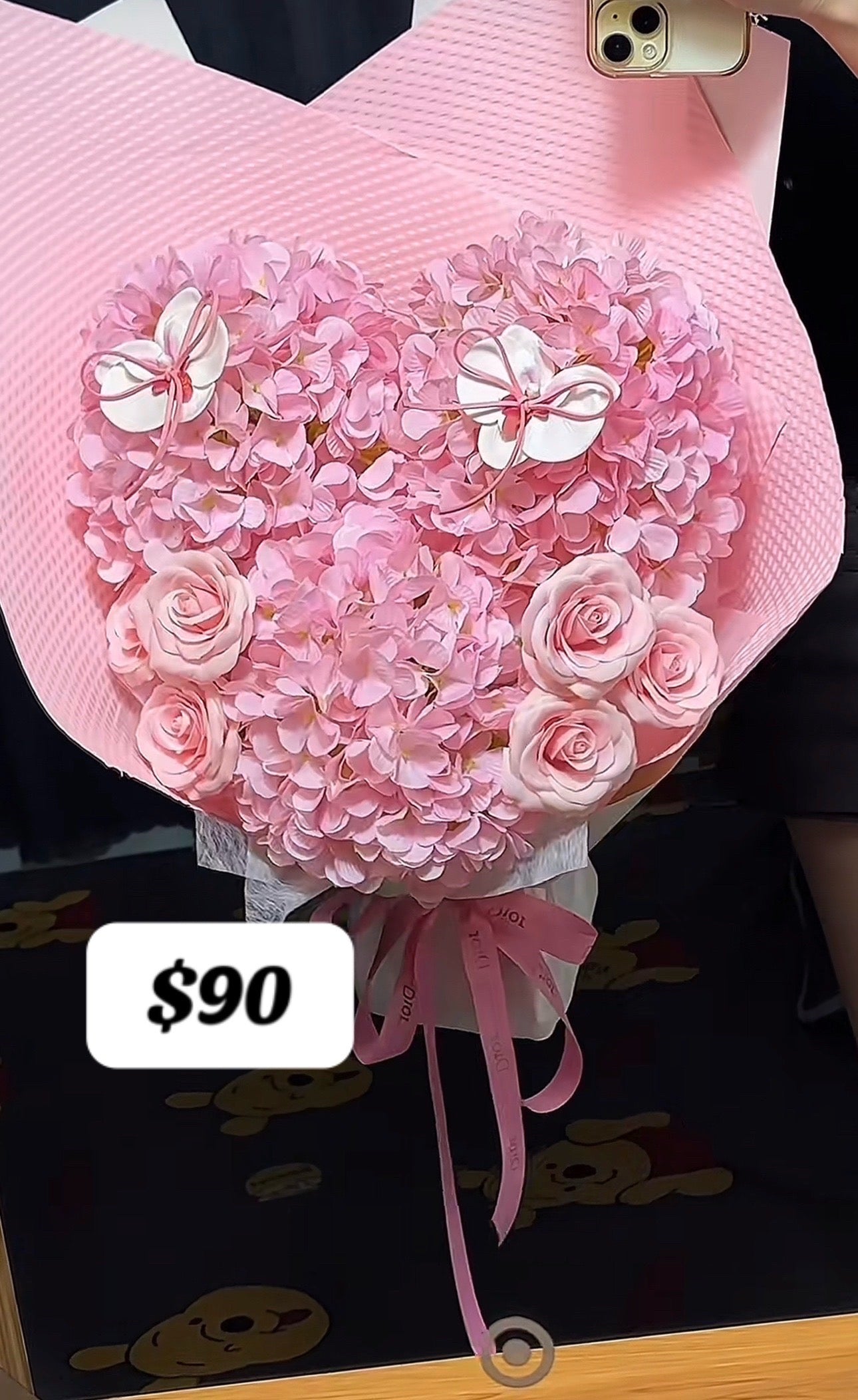 Butterfly Heart Pink Hydrangea Bouquet – design reference photo