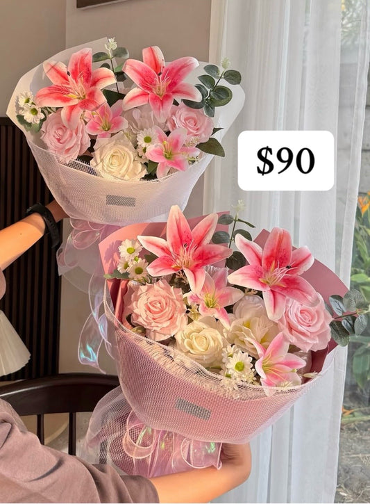 Coral Lily Rose Bouquet – design reference photo