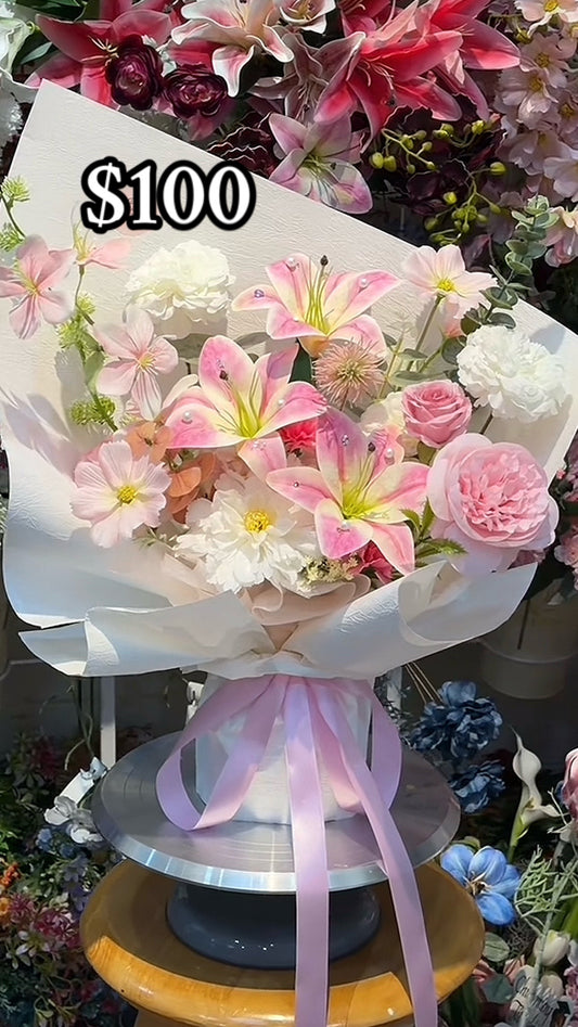 Garden Lily Rose Celebration Bouquet – design reference photo