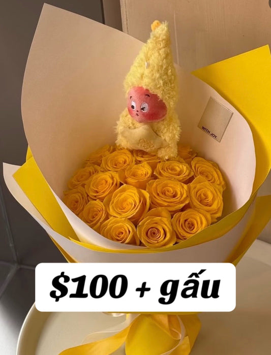 Golden Rose Plush Companion Bouquet – design reference photo