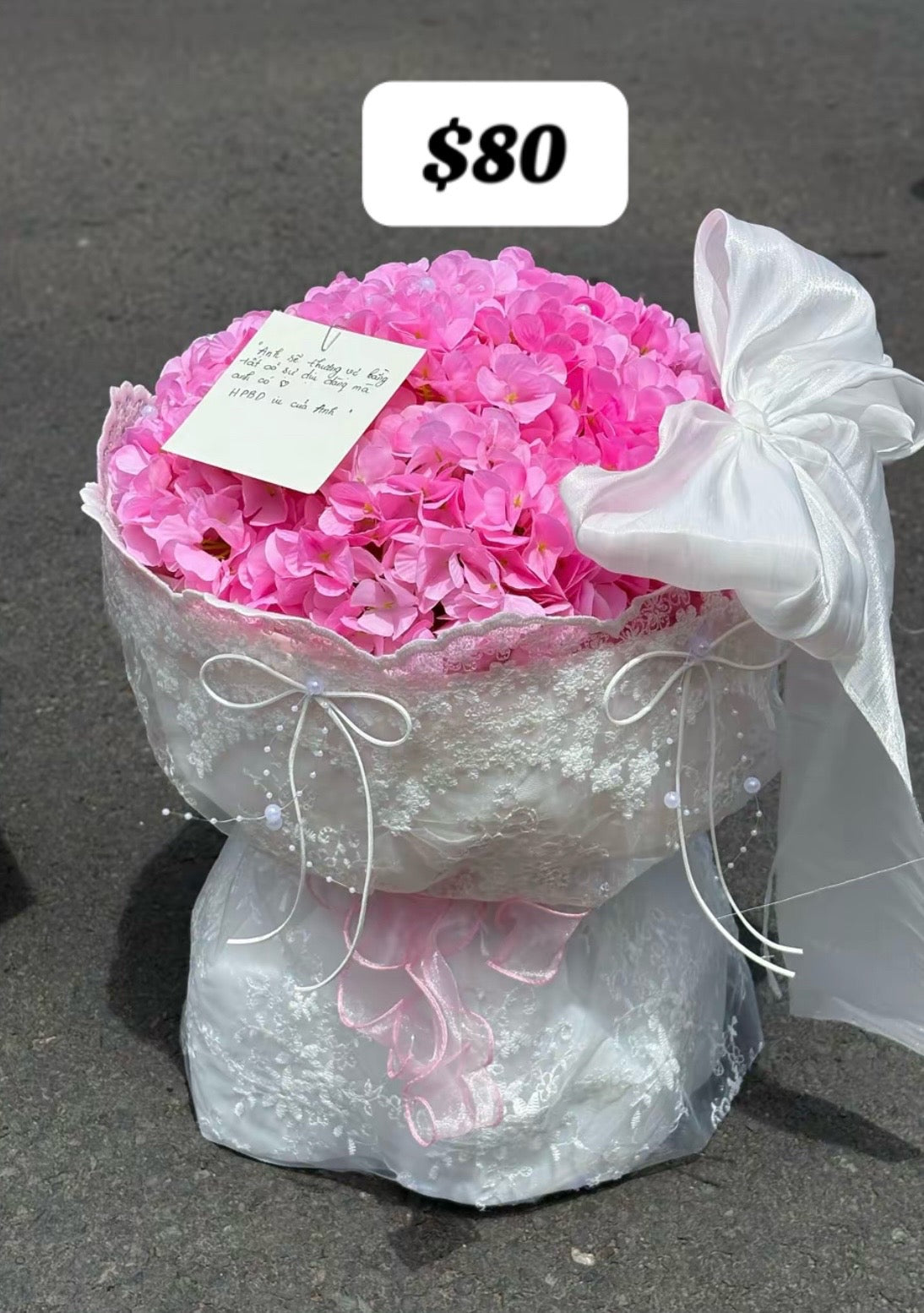 Hot Pink Hydrangea Lace Bouquet – design reference photo