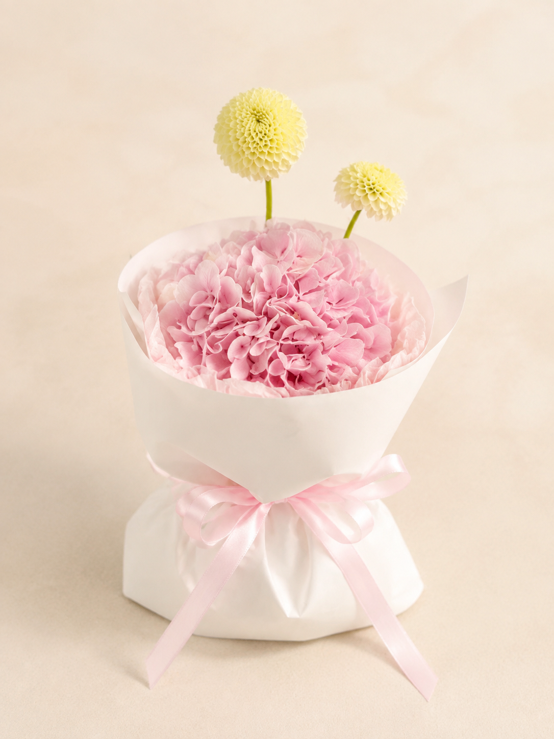 Petite Hydrangea Cloud Mini Bouquet – Blush Pink Small – AI-assisted front view