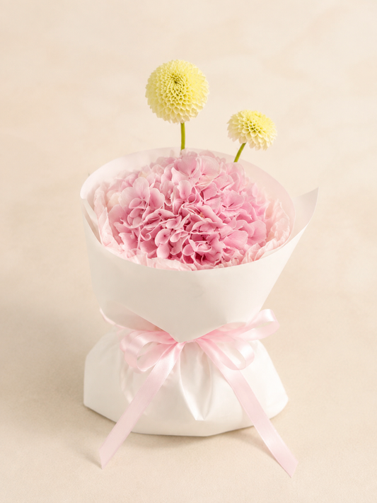 Petite Hydrangea Cloud Mini Bouquet – Blush Pink Small – AI-assisted front view