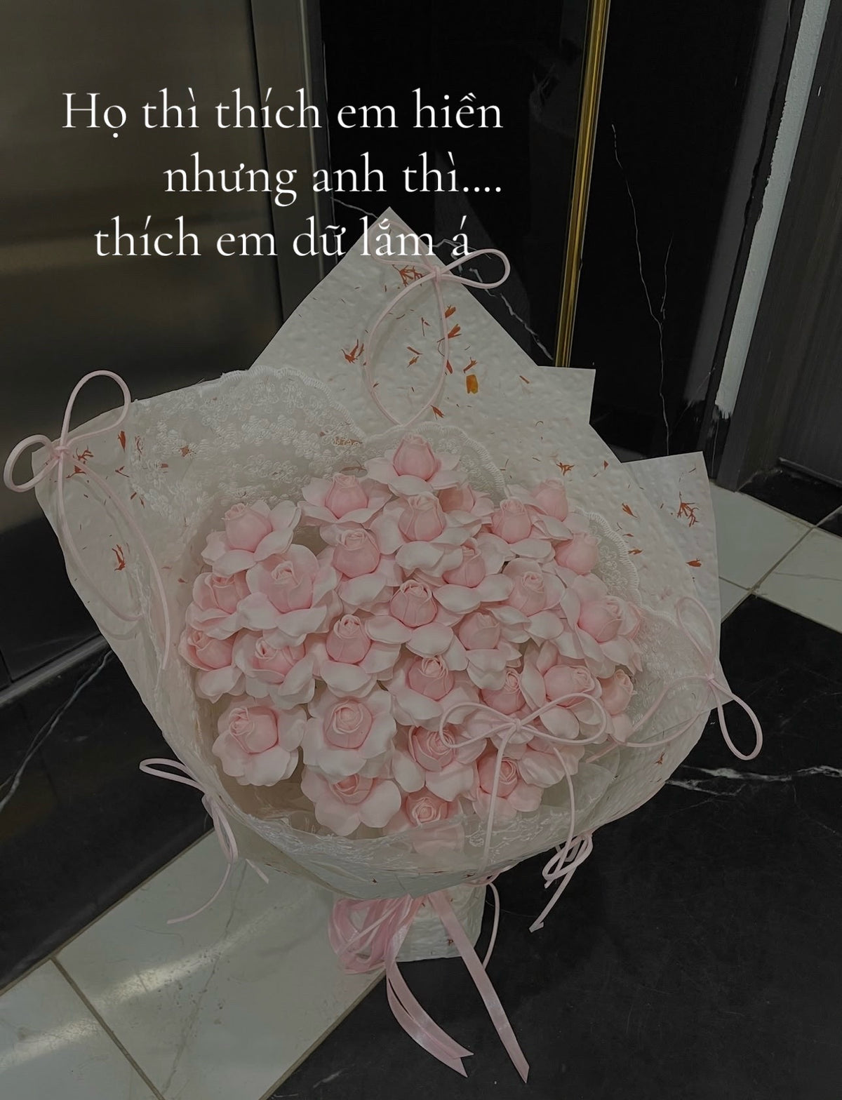 Pink Blossom Heart Lace Bouquet – design reference photo