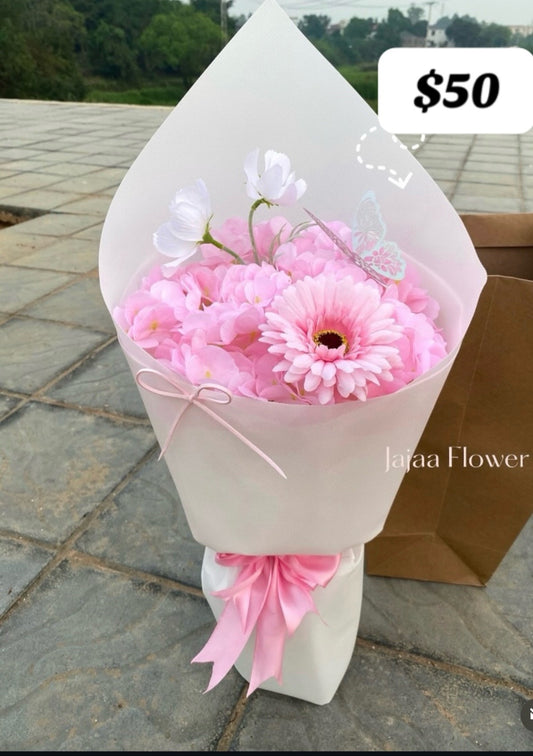 Pink Daisy Hydrangea Mini Bouquet – design reference photo