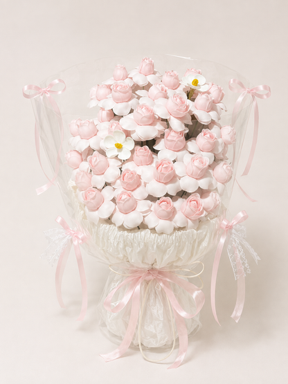 Pink Ivory Blossom Clear Wrap Bouquet – front product view
