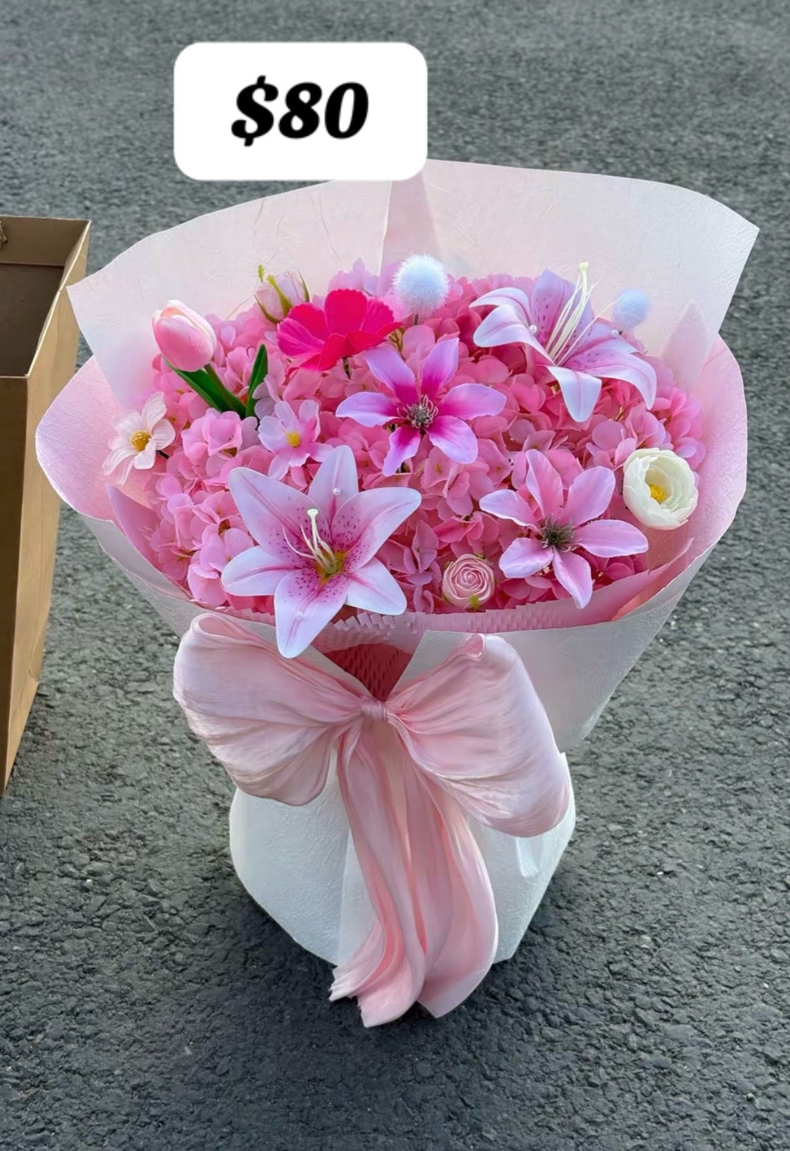 Pink Lily Hydrangea Bouquet – design reference photo