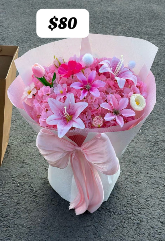 Pink Lily Hydrangea Bouquet – design reference photo