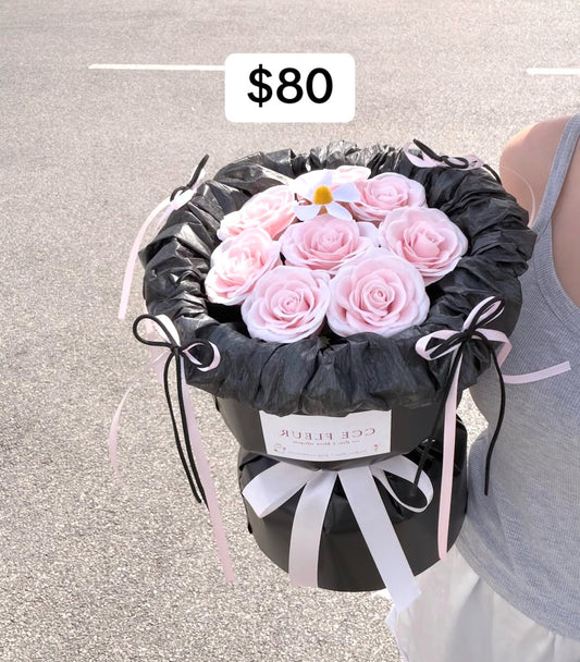Pink Rose Black Ruffle Bouquet – design reference photo