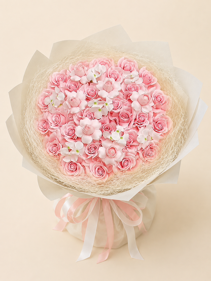 Pink Rose Blossom Halo Bouquet – front product view