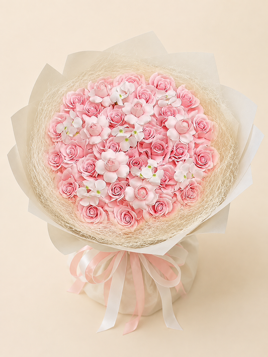 Pink Rose Blossom Halo Bouquet – front product view