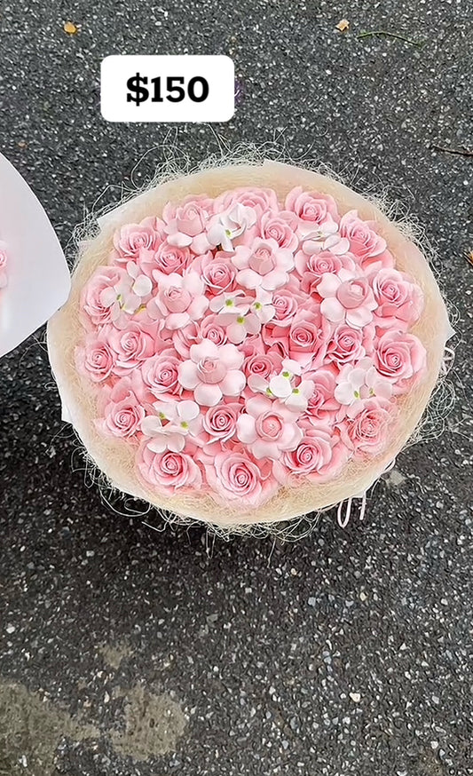 Pink Rose Blossom Halo Bouquet – design reference photo