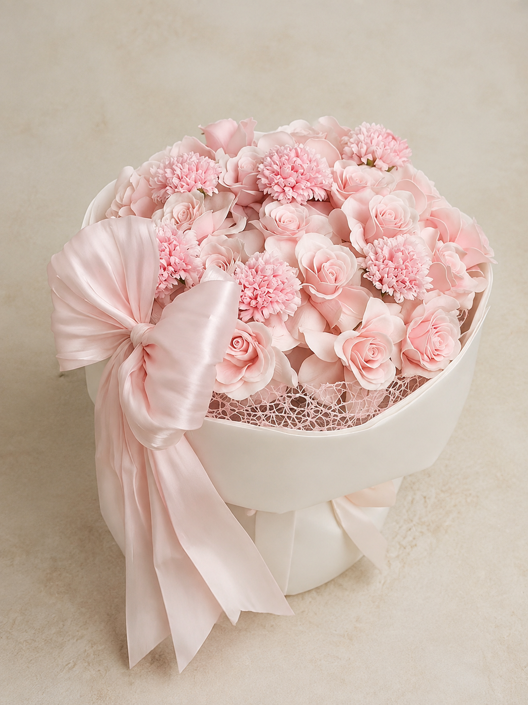 Pink Rose Carnation Velvet Bouquet – front product view