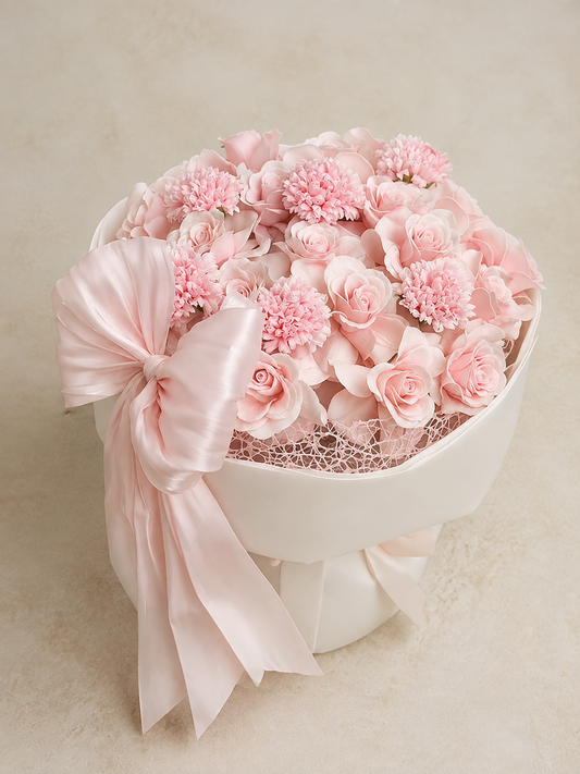 Pink Rose Carnation Velvet Bouquet – front product view