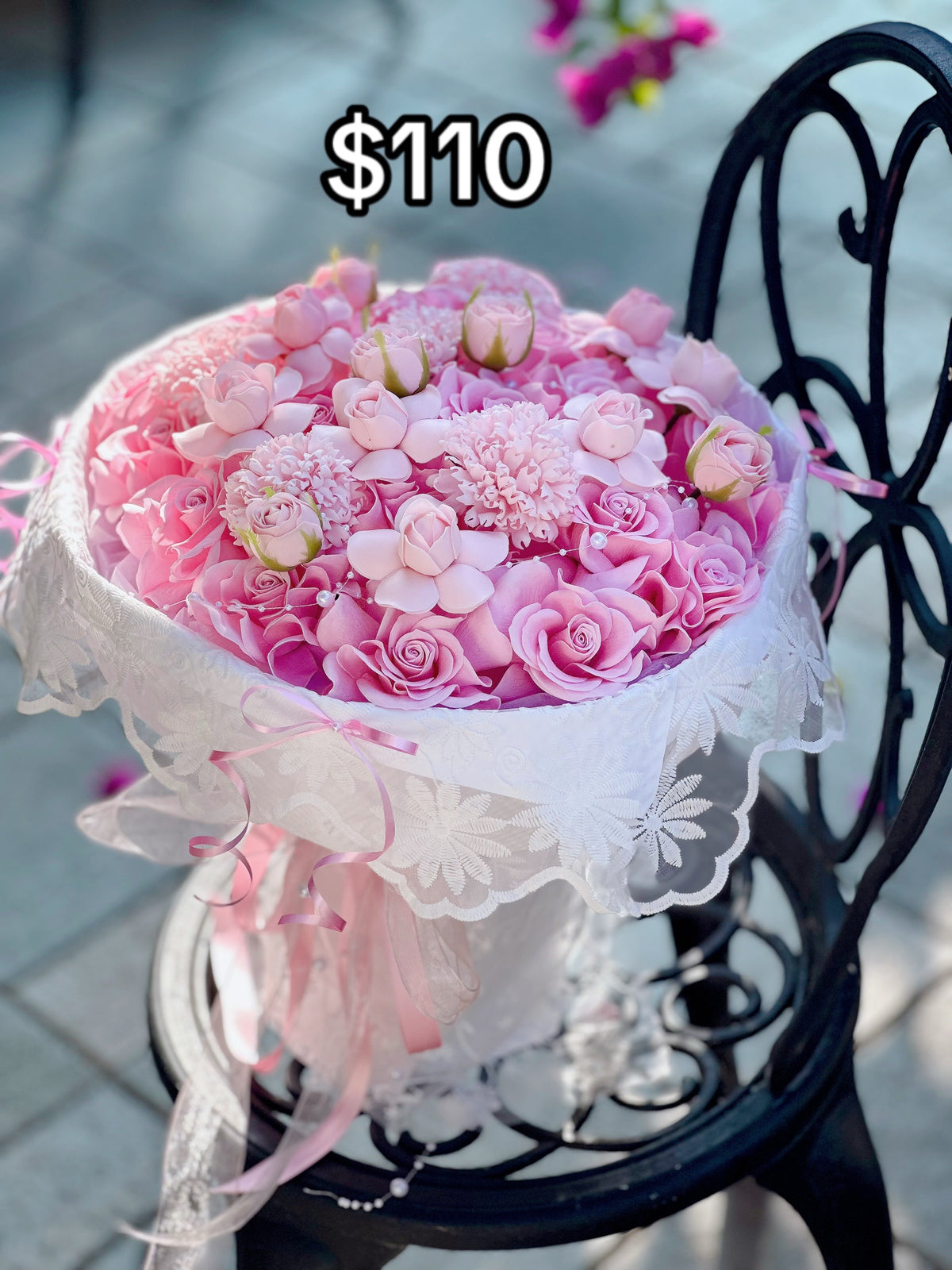 Pink Rose Daisy Lace Bouquet – design reference photo
