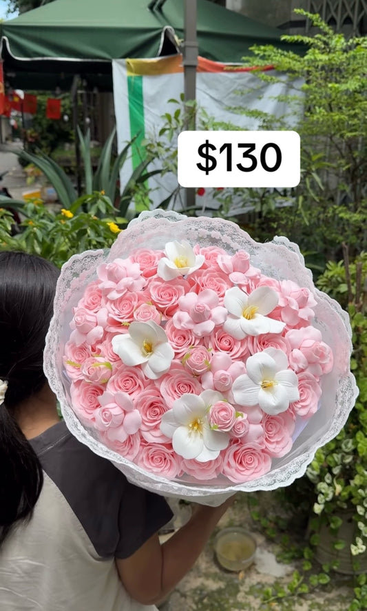 Pink Rose Frangipani Grand Bouquet – design reference photo