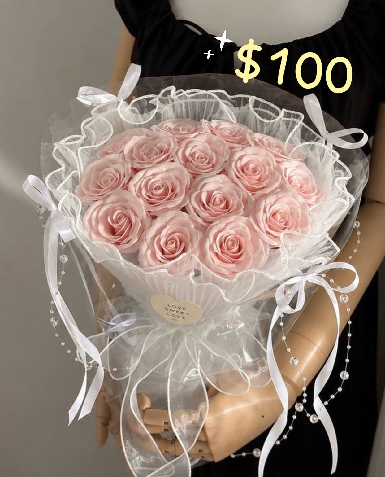 Pink Rose Pearl Ruffle Bouquet – design reference photo