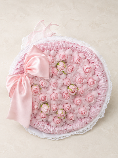Pink Rosebud Satin Ruffle Bouquet – front product view