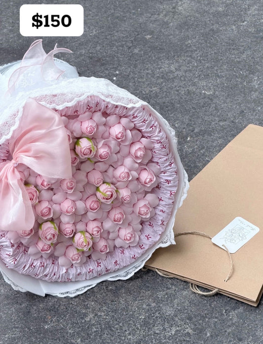 Pink Rosebud Satin Ruffle Bouquet – design reference photo