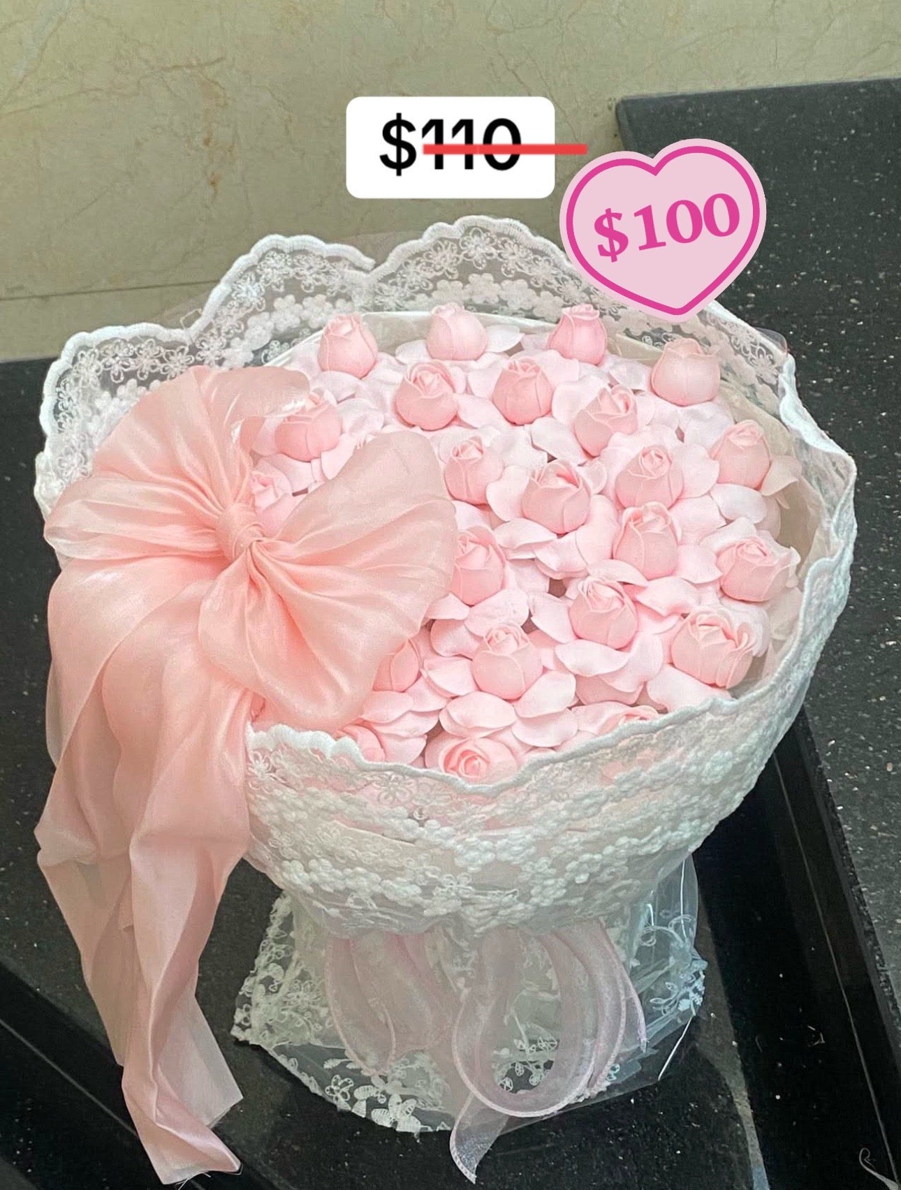 Pink Tulip Velvet Bow Lace Bouquet – design reference photo