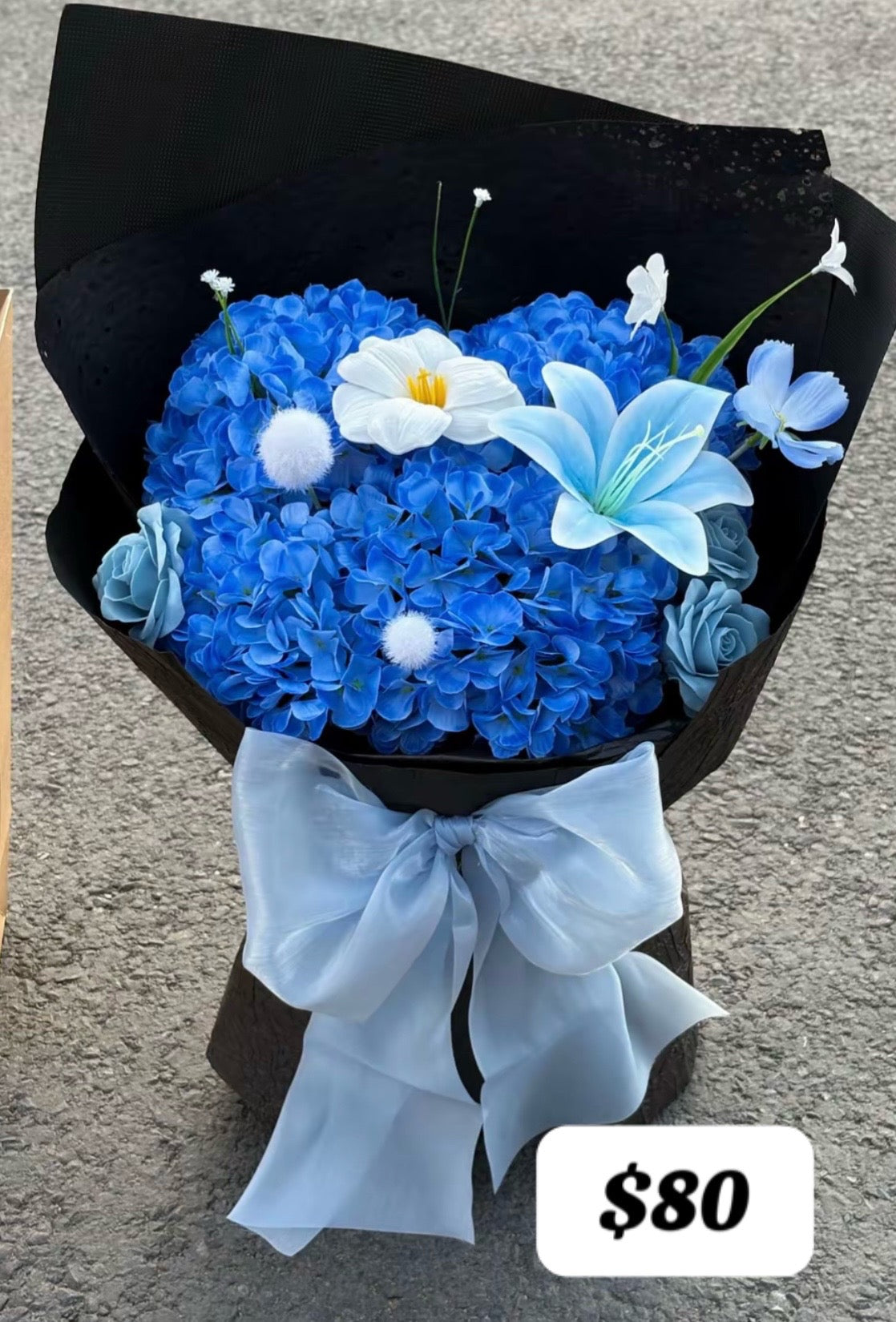 Sapphire Hydrangea Lily Bouquet – design reference photo