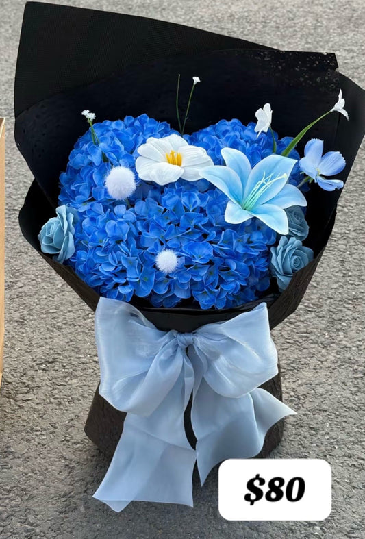 Sapphire Hydrangea Lily Bouquet – design reference photo