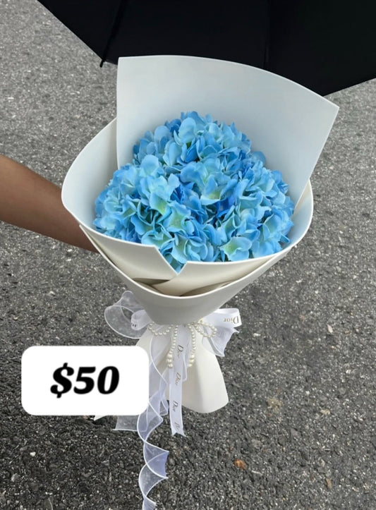 Sky Blue Hydrangea Mini Bouquet – design reference photo