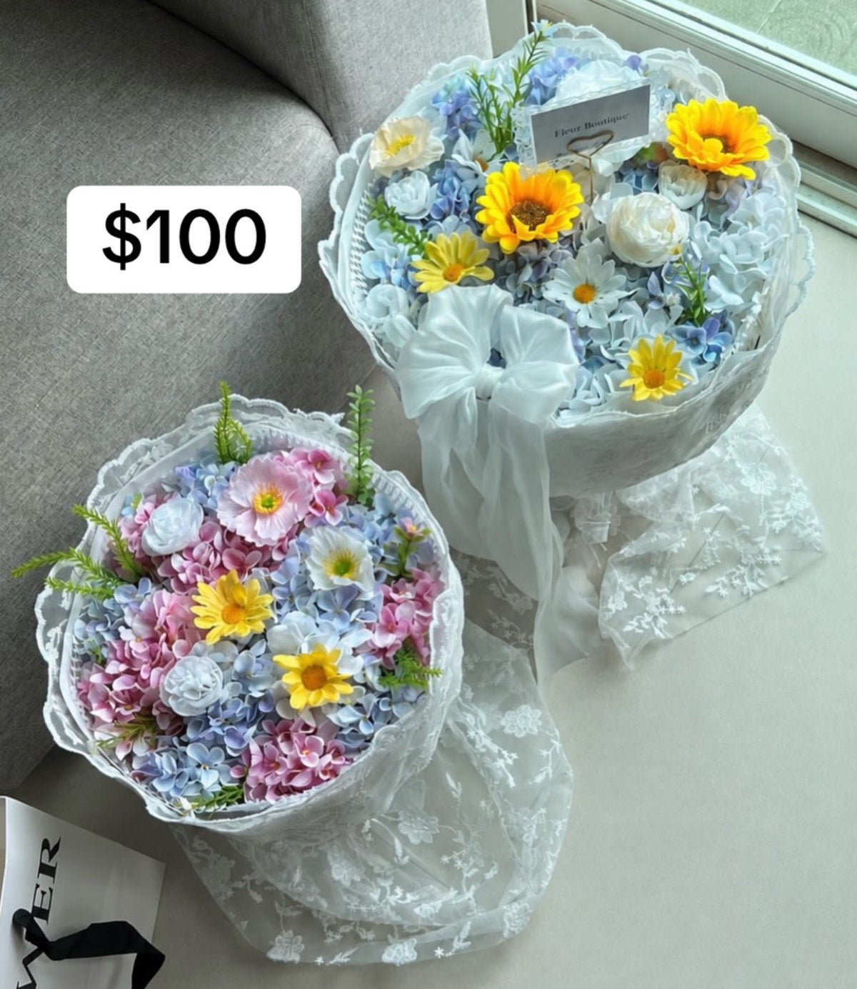 Sunflower Hydrangea Lace Bouquet – design reference photo