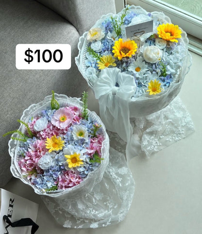 Sunflower Hydrangea Lace Bouquet – design reference photo