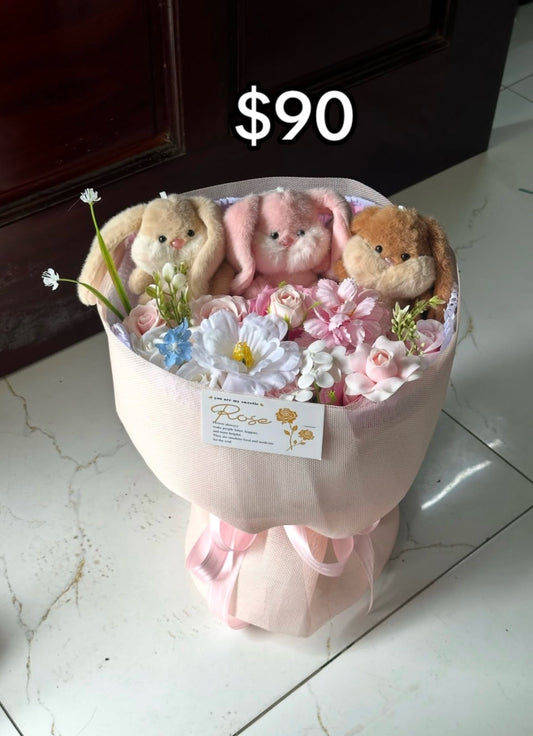 Trio Plush Floral Keepsake Bouquet – design reference photo