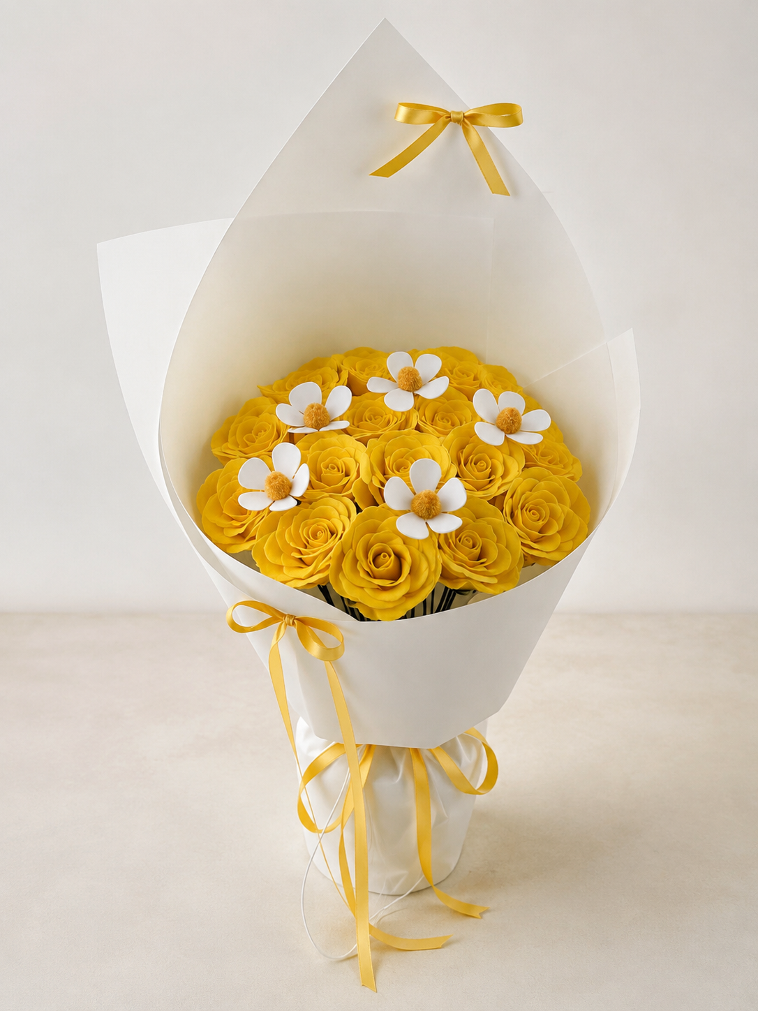 Golden Rose Frangipani Bouquet, front view; AI design illustration