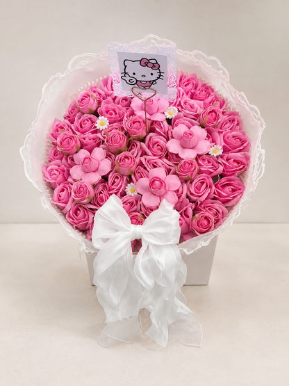 Hot Pink Rose Character Accent Bouquet, front view; AI design illustration