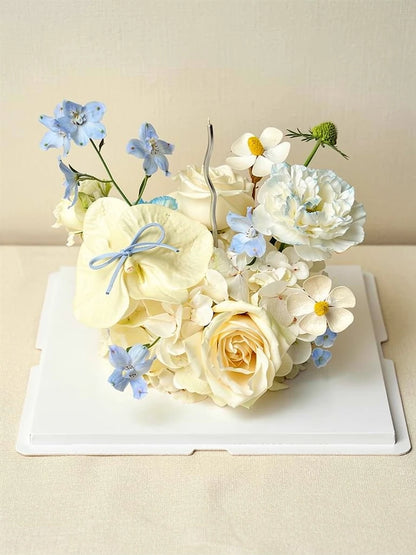 Ivory Blue Blossom Flower Cake, Medium, front view; AI design illustration