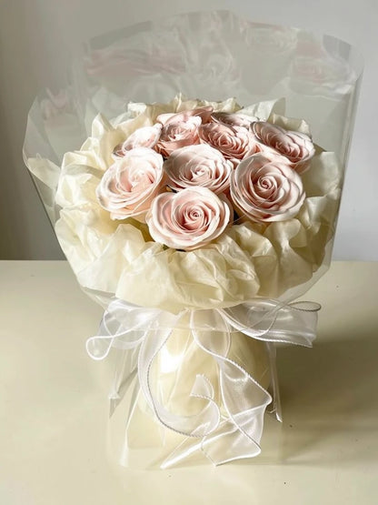 Ivory Champagne Rose Small Bouquet, Small, front view; AI design illustration