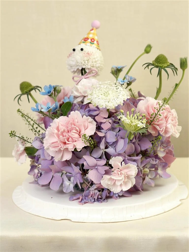 Lilac Cloud Party Flower Cake, Medium, front view; AI design illustration